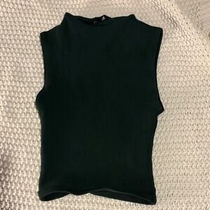 Zara Dark Green Sleeveless Mock Neck Tank